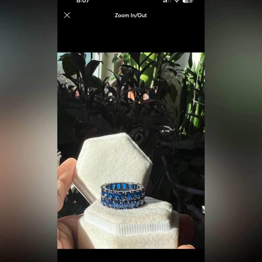 Hematite finish blue sapphire crystal ring size 8 HRTDB1